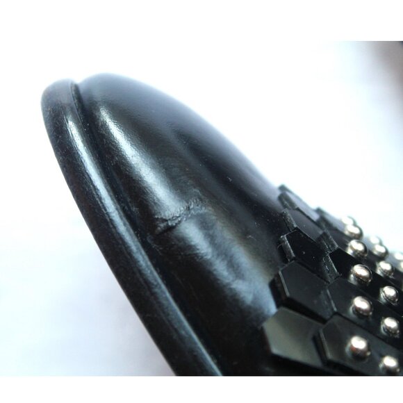 Alexander McQueen Black Leather Micro Studded Loafer / Size 39 / Black Fringe - Picture 7 of 13